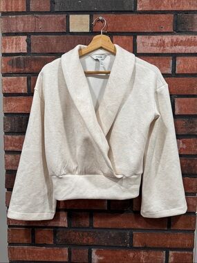 SPANX Cream Shawl-Collar Cropped Pullover